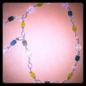 Necklace silver and opals and jade yellow